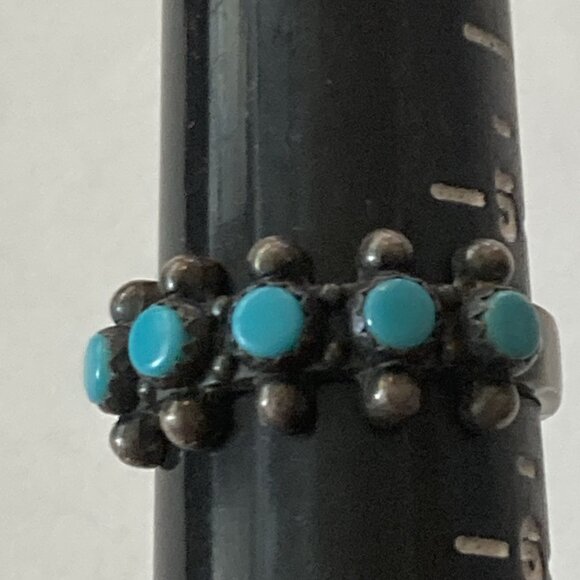 VTG ZUNI Ring BLUE Turquoise Snake Eye Sterling Silver Original Old Patina 5.5 - Picture 1 of 8